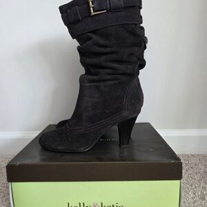 Kelly & Katie Dark Suede Heeled Boots